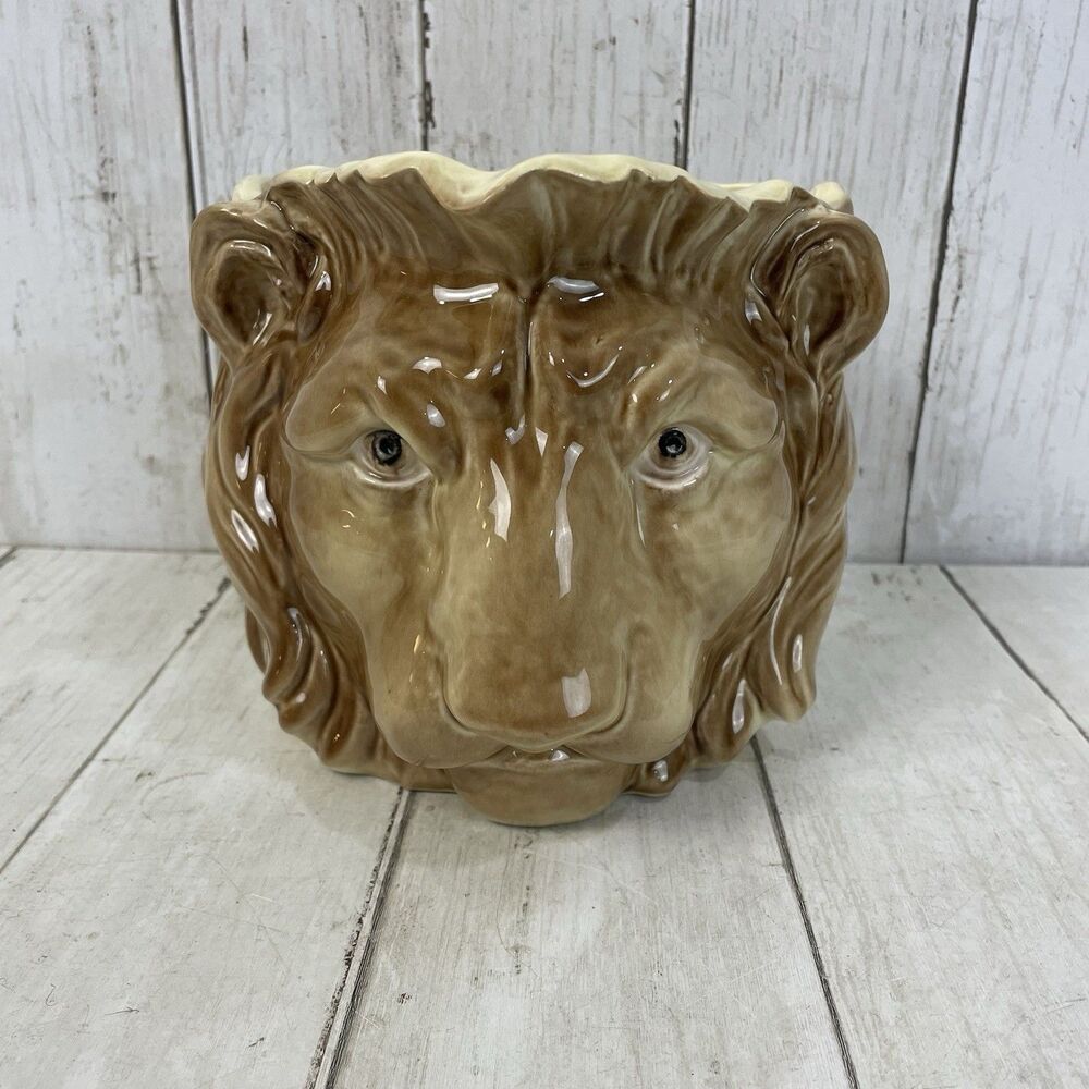 Vintage Ceramic Lion’s Head Shaped Planter